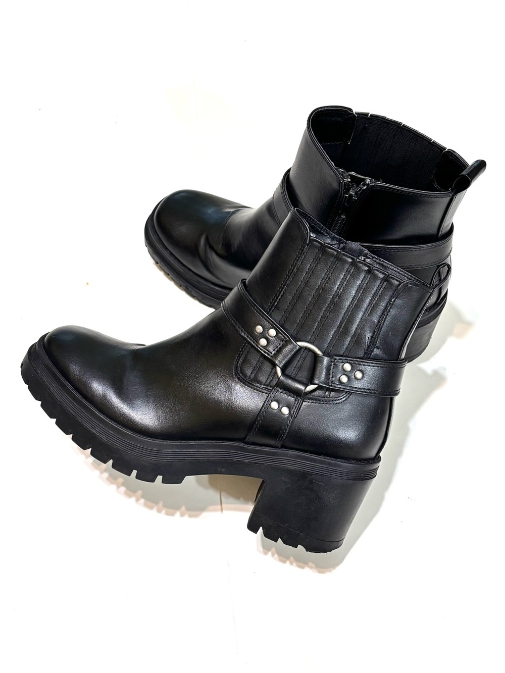Sincerely Jules Black Heeled Harness Ankle Boots - Women's Size 10M